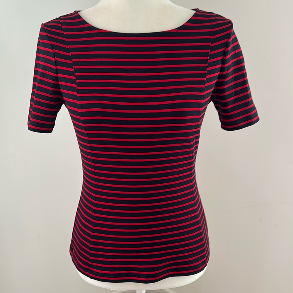 Banana Republic Blue and Red Striped Short Sleeve Knit top sz S